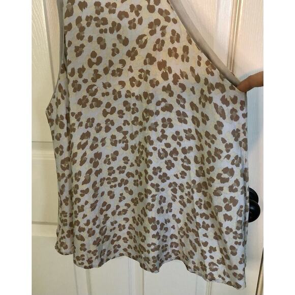 By Together Blue Khaki & Cream Leopard Print Swing Tank Tie Back - Size Large - Picture 4 of 7